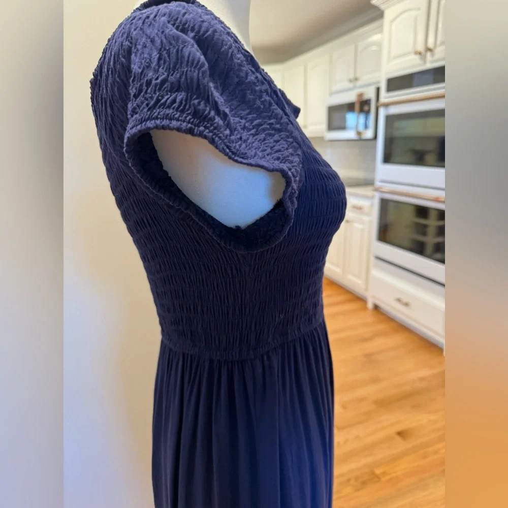 Cotton Emporium Navy Smocked off Shoulder Maxi Dress - Picture 9 of 11